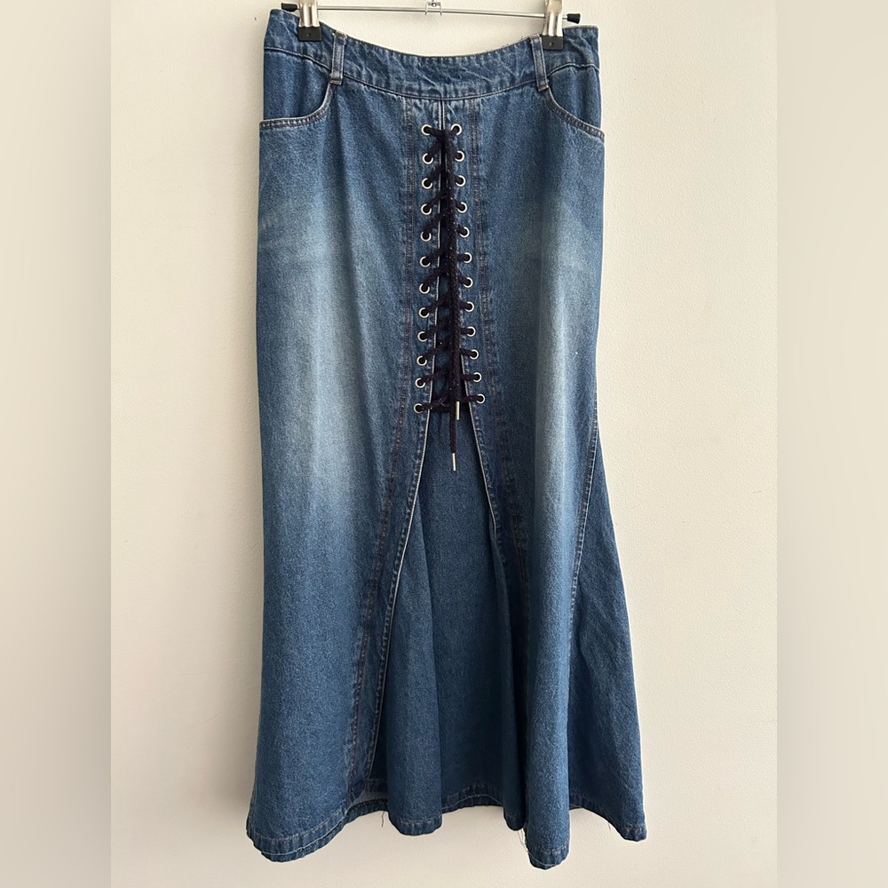 ShopPeche Blue Denim Lace-Up Women Jean Skirt